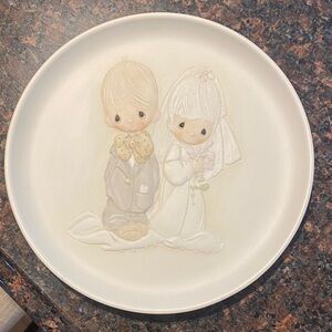VINTAGE Precious Moments Wedding Plate - Cream and Tan